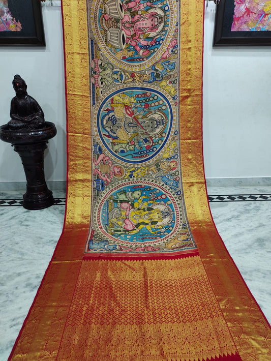 Kanchipuram Kalamkari Pure Silk Saree