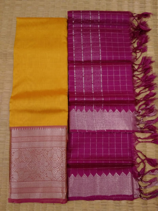 Hand woven Mangalagiri Silk & Cotton Kanchi BorderLehenga Set