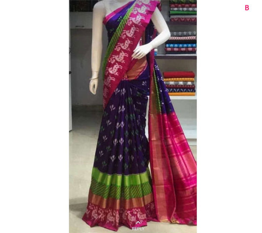 Brinjal Color Ikat Saree