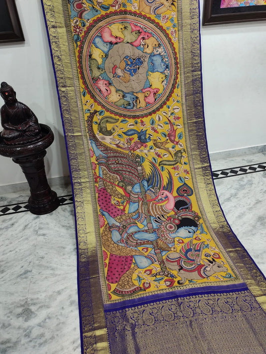 Kanchipuram Kalamkari Pure Silk Saree