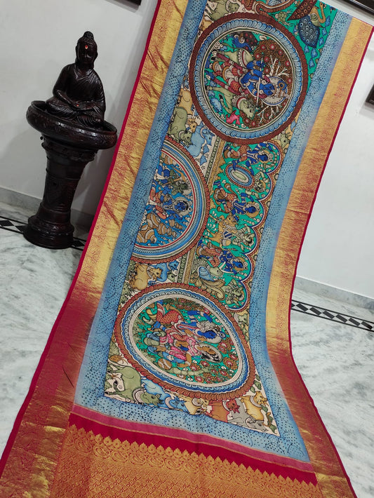 Kanchipuram Kalamkari Pure Silk Saree