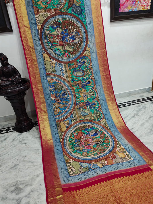 Kanchipuram Kalamkari Pure Silk Saree