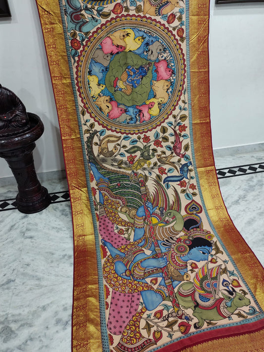 Kanchipuram Kalamkari Pure Silk Saree