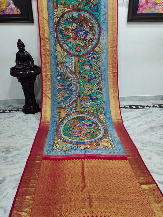 Kanchipuram Kalamkari Pure Silk Saree