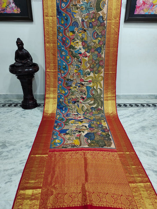 Kanchipuram Kalamkari Pure Silk Saree