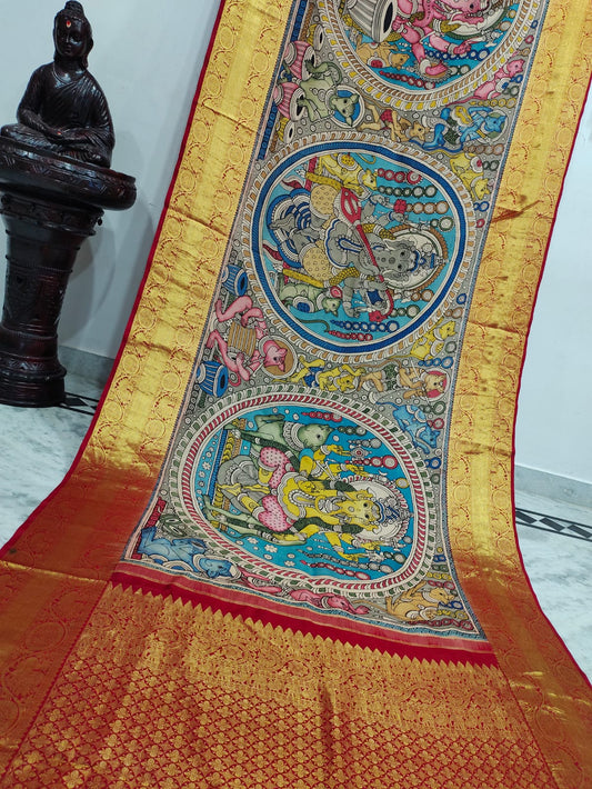 Kanchipuram Kalamkari Pure Silk Saree