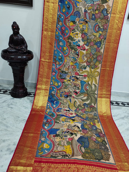 Kanchipuram Kalamkari Pure Silk Saree