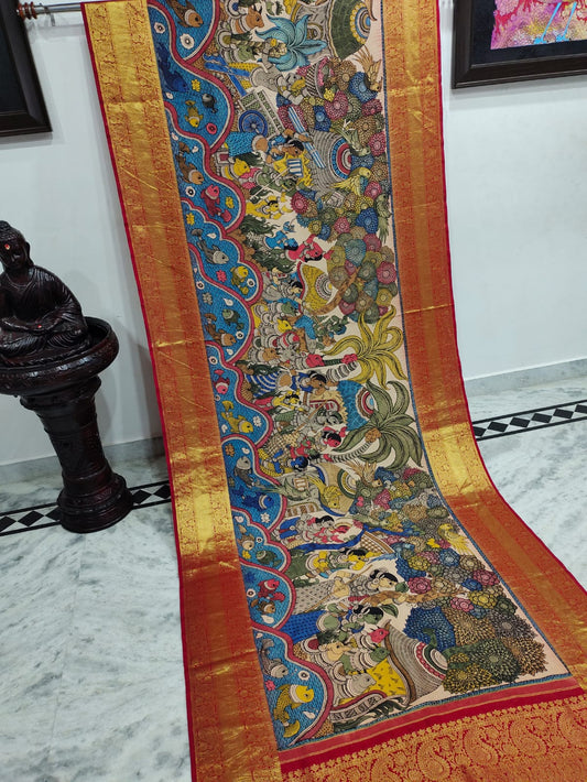 Kanchipuram Kalamkari Pure Silk Saree