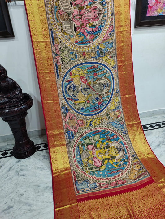 Kanchipuram Kalamkari Pure Silk Saree