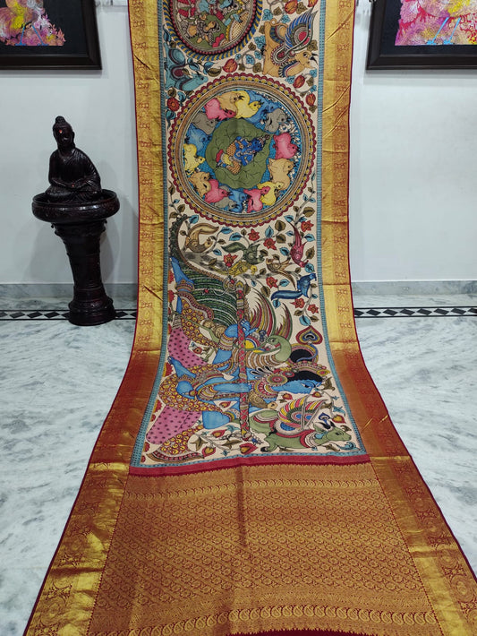 Kanchipuram Kalamkari Pure Silk Saree