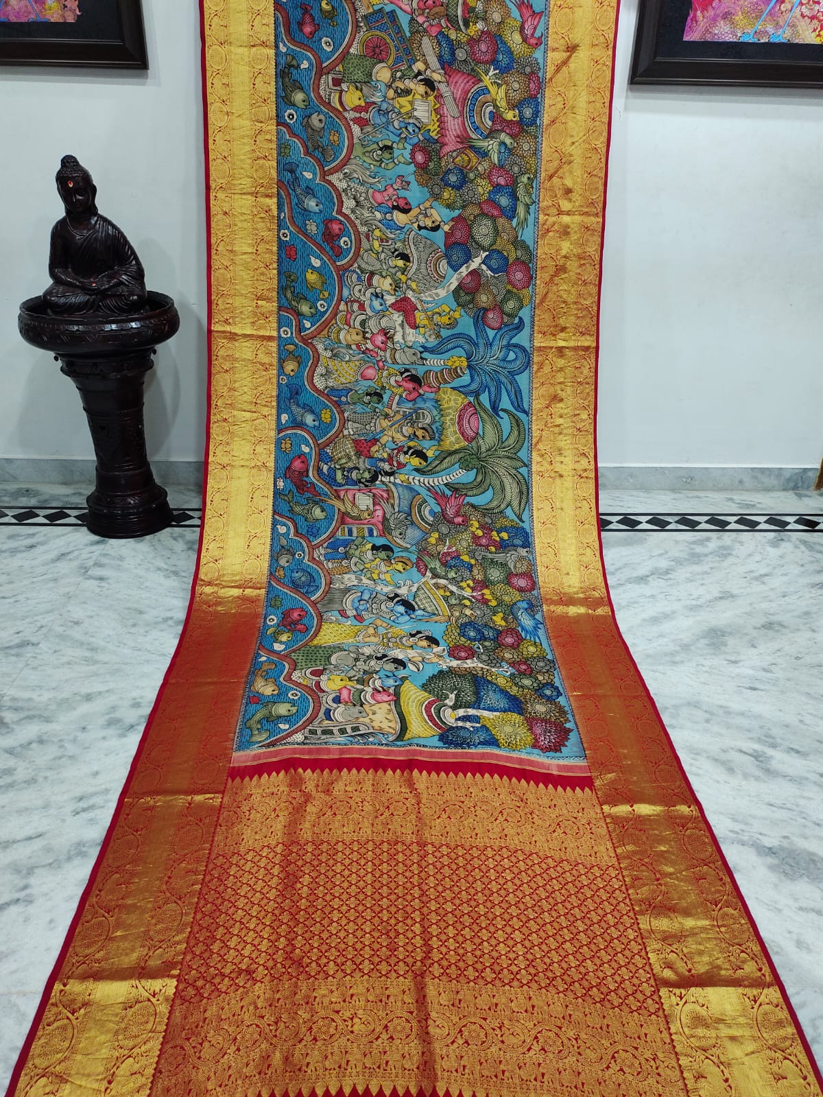 Kanchipuram Kalamkari Pure Silk Saree