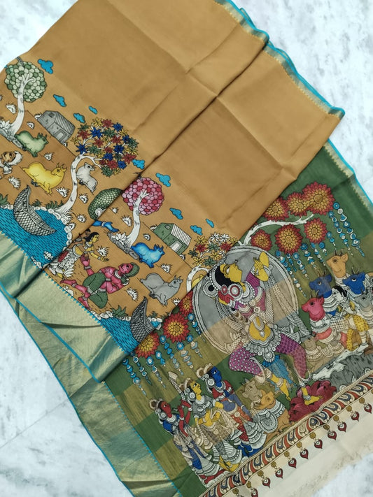 Semi Kanchipuram Kalamkari saree