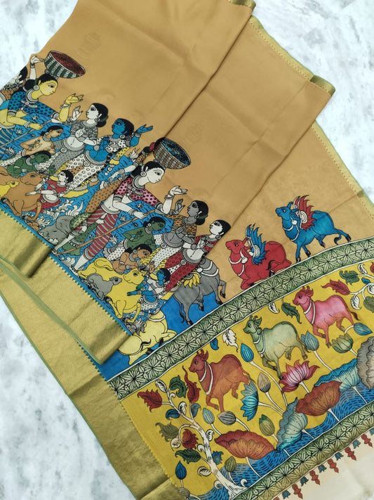 Semi Kanchipuram Kalamkari saree