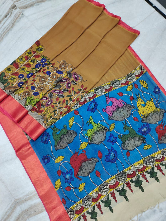 Semi Kanchipuram Kalamkari saree