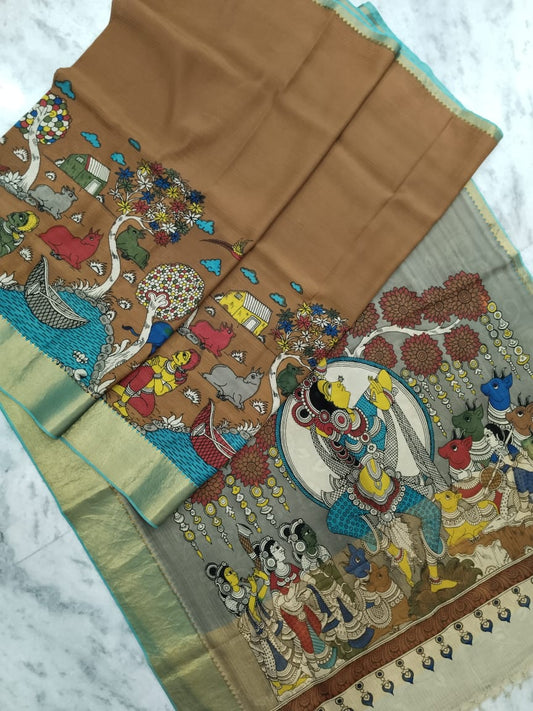 Semi Kanchipuram Kalamkari saree