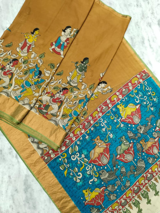 Semi Kanchipuram Kalamkari saree