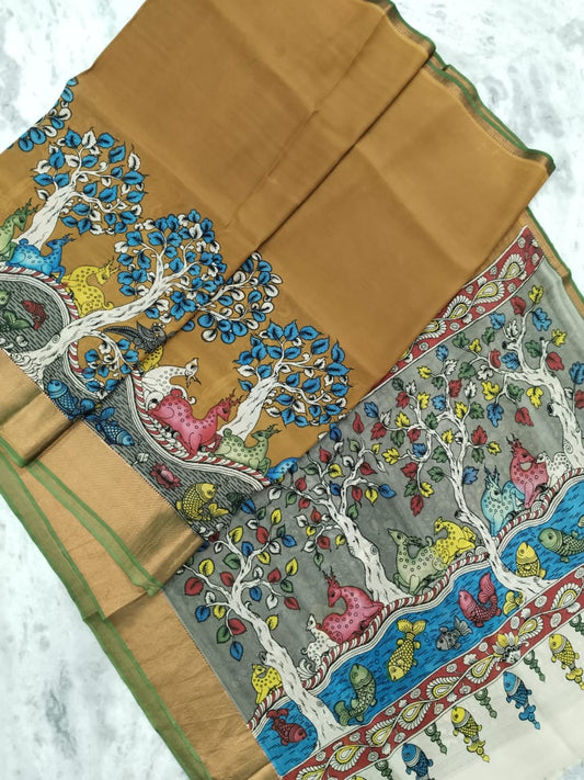 Semi Kanchipuram Kalamkari saree