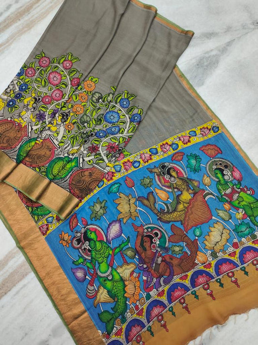 Semi Kanchipuram Kalamkari saree