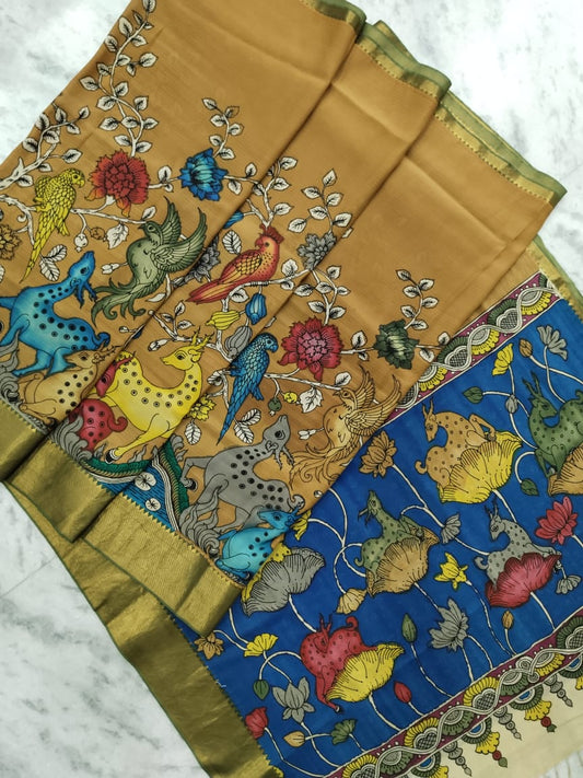 Semi Kanchipuram Kalamkari saree