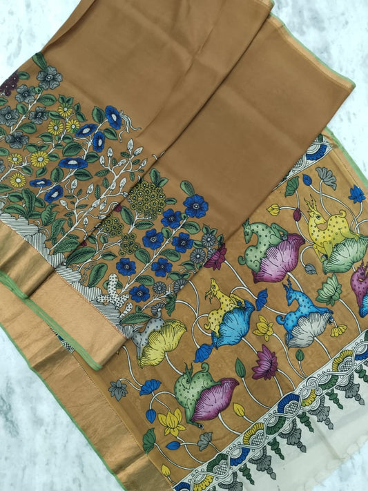 Semi Kanchipuram Kalamkari saree