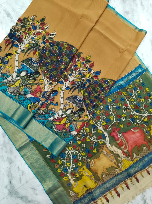 Semi Kanchipuram Kalamkari saree