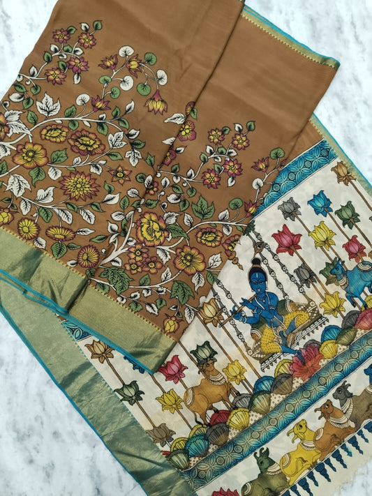 Semi Kanchipuram Kalamkari saree