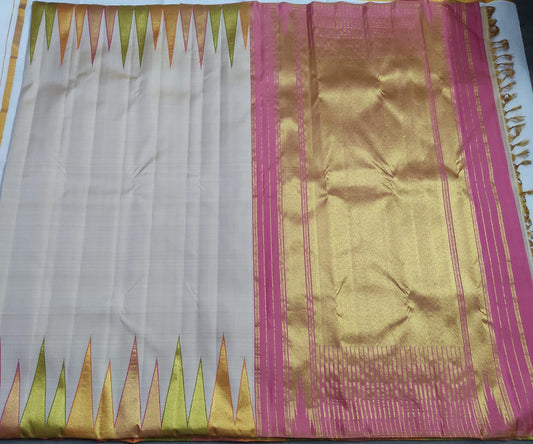 Kanchipuram Pure Silk Korvai Temple Design Saree