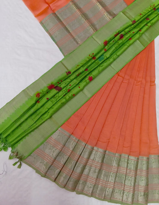Hand woven Mangalagiri Silk &amp; Cotton Printed Lehanga Set