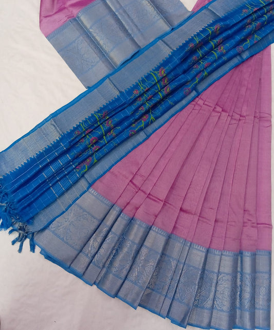 Hand woven Mangalagiri Silk &amp; Cotton Printed Lehanga Set