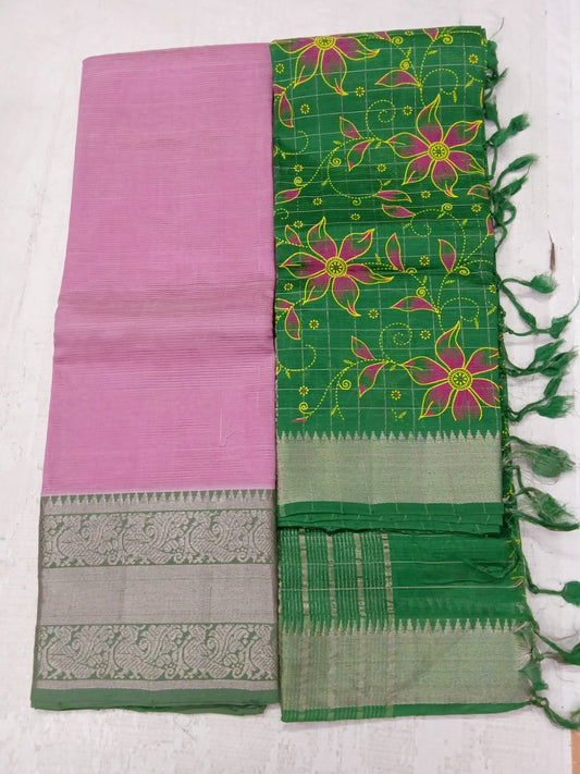 Hand woven Mangalagiri Silk & Cotton Printed Lehanga Set