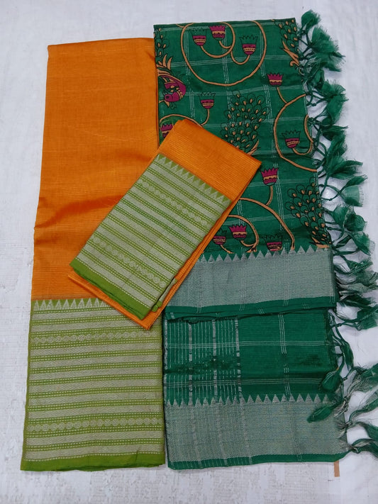 Hand woven Mangalagiri Silk&Cotton Printed Lehanga Set