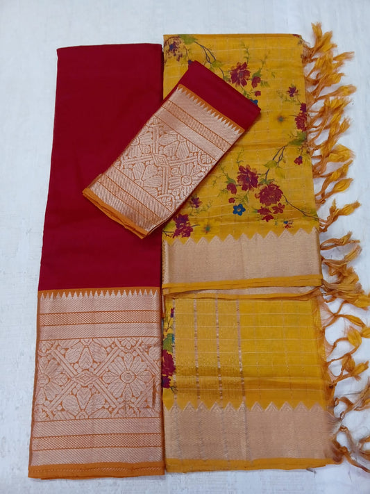 Hand woven Mangalagiri Silk&Cotton Printed Lehanga Set