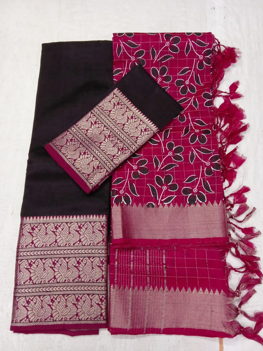 Hand woven Mangalagiri Silk&Cotton Printed Lehanga Set