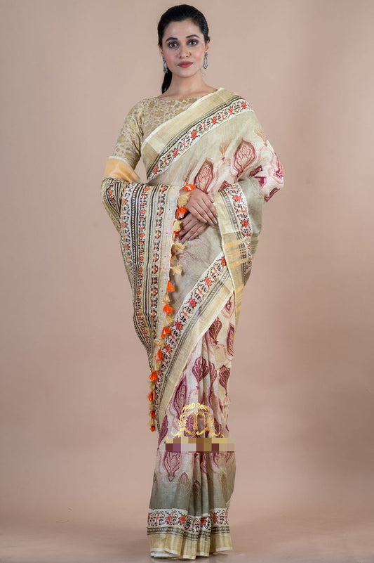 Pure Linen Digital Print Saree