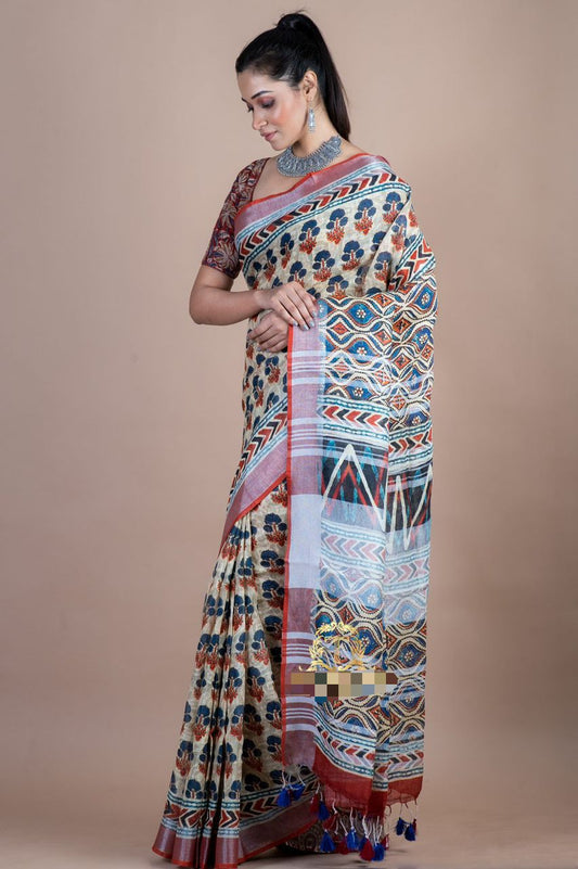 Pure Linen Digital Print Saree