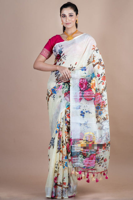 Pure Linen Digital Print Saree