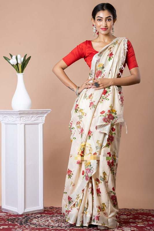 Pure Linen Digital Print Saree