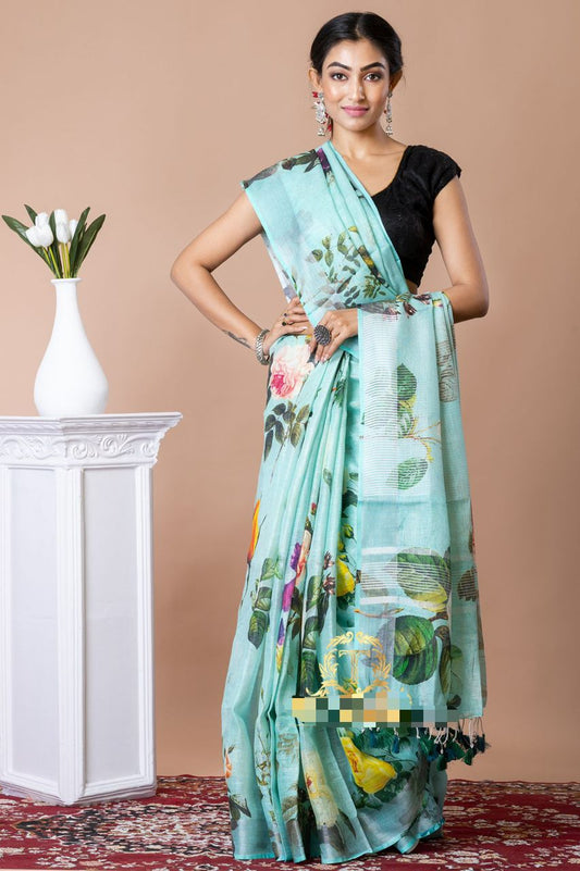 Pure Linen Digital Print Saree