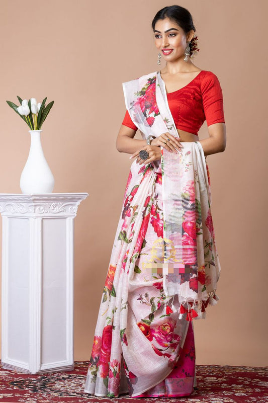 Pure Linen Digital Print Saree