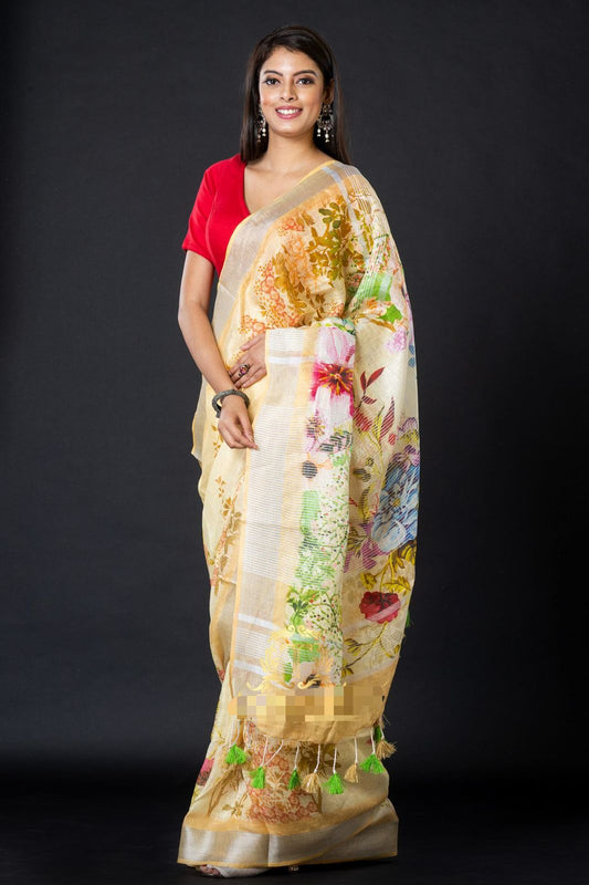 Pure Linen Digital Print Saree