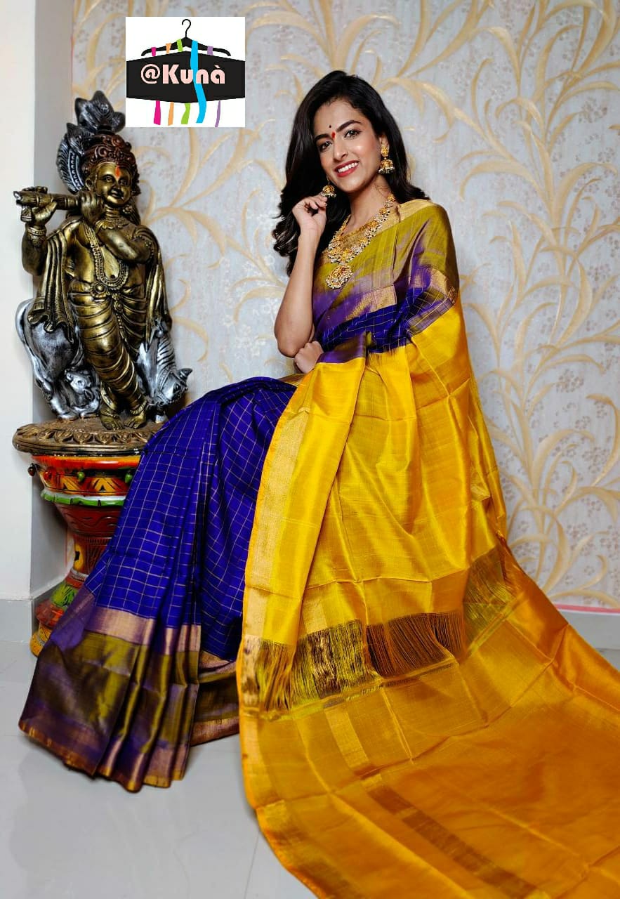 Uppada Tripura Silk Checks Design Saree