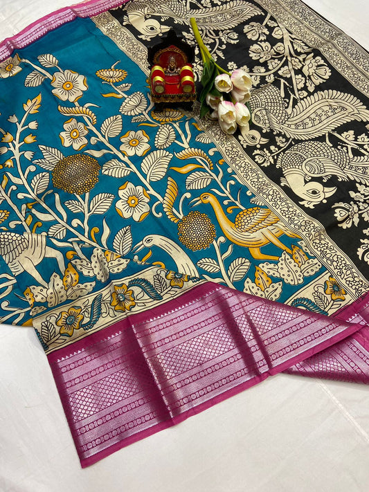 Kalamkari Silk Saree with Kanchi Border