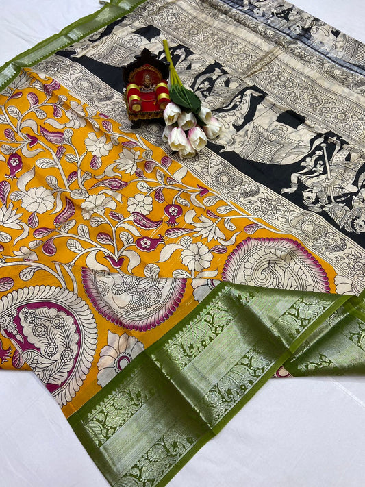 Kalamkari Silk Saree with Kanchi Border