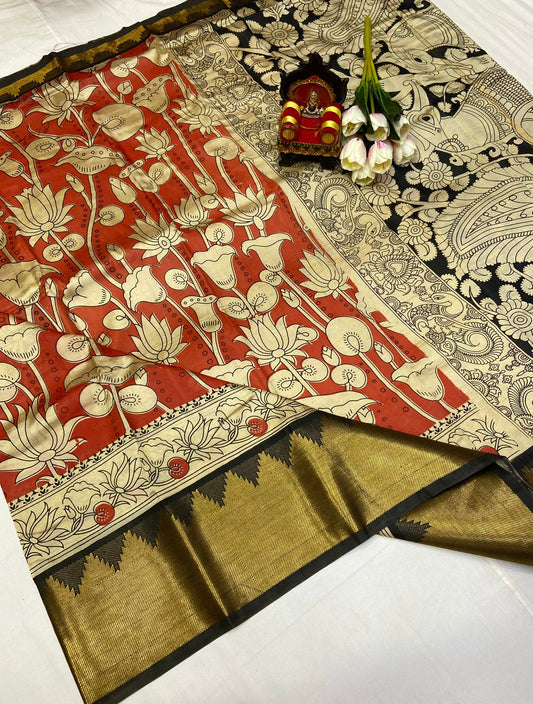 Kalamkari Silk Saree with Kanchi Border