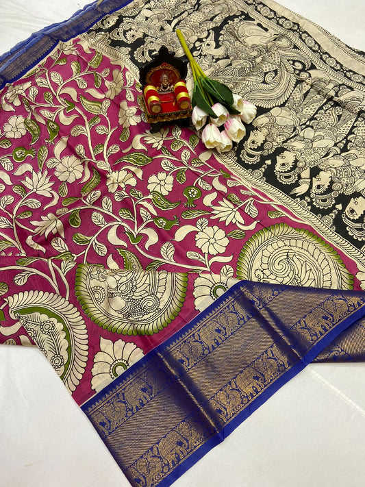 Kalamkari Silk Saree with Kanchi Border