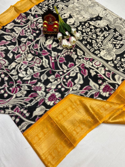 Kalamkari Silk Saree with Kanchi Border