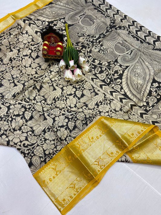 Kalamkari Silk Saree with Kanchi Border