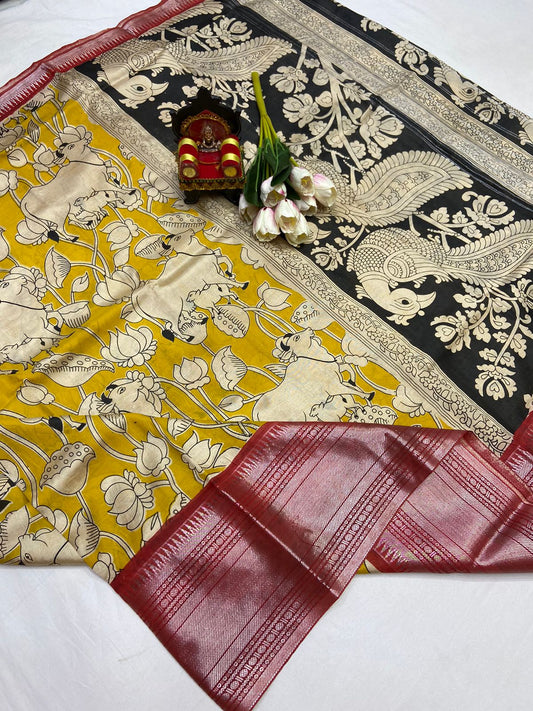 Kalamkari Silk Saree with Kanchi Border