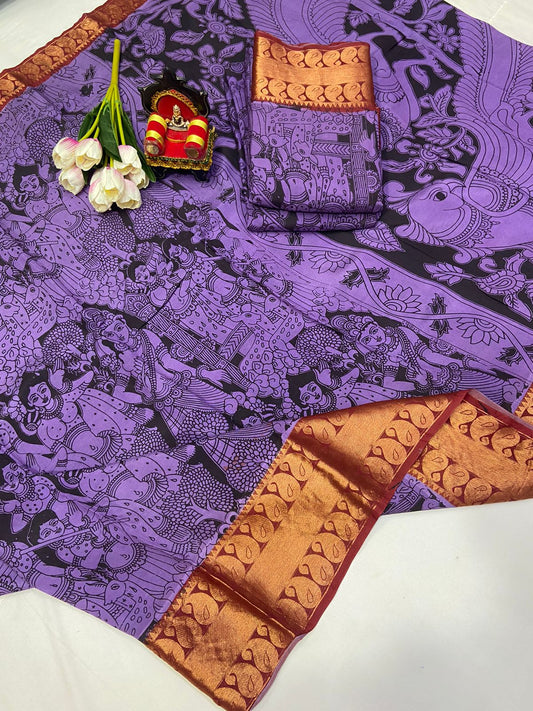 Kalamkari Silk Saree with Kanchi Border