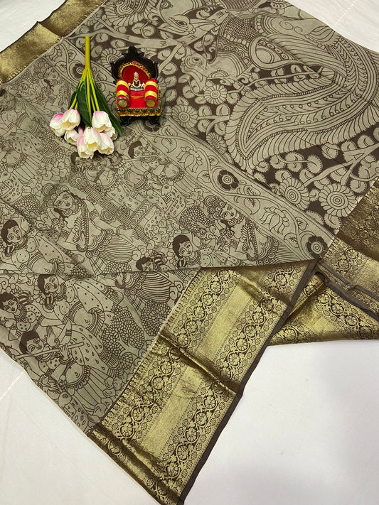 Kalamkari Silk Saree with Kanchi Border